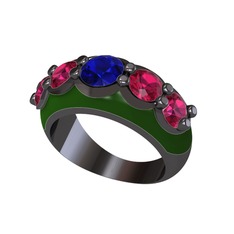 Lab safir ve rodolit garnet 925 ayar siyah rodyum kaplama gümüş yüzük (Yeşil mineli)