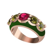 Rodolit garnet ve peridot 14 ayar rose altın yüzük (Yeşil mineli)