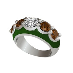 Aura Yüzük - Swarovski ve dumanlı kuvars 925 ayar gümüş yüzük (Yeşil mineli) #axusdb