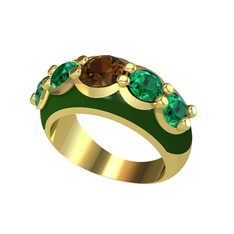 Aura Yüzük - Dumanlı kuvars ve yeşil kuvars 18 ayar altın yüzük (Yeşil mineli) #b4dg46