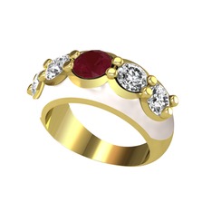 Aura Yüzük - Kök yakut ve swarovski 18 ayar altın yüzük (Beyaz mineli) #b8zjtk