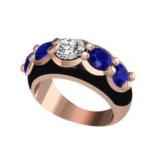 Aura Yüzük - Beyaz zirkon ve lab safir 14 ayar rose altın yüzük (Siyah mineli) #bkyi33