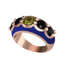 Peridot ve siyah zirkon 18 ayar rose altın yüzük (Lacivert mineli)