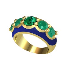 Aura Yüzük - Yeşil kuvars ve kök zümrüt 925 ayar altın kaplama gümüş yüzük (Lacivert mineli) #btsurq