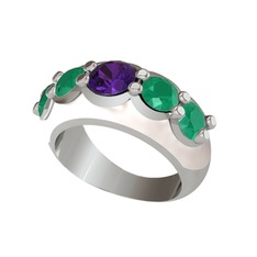 Ametist ve kök zümrüt 18 ayar beyaz altın yüzük (Beyaz mineli)