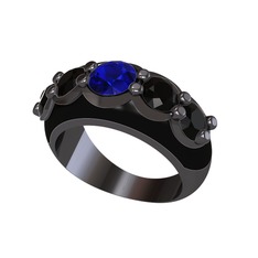Aura Yüzük - Lab safir ve siyah zirkon 925 ayar siyah rodyum kaplama gümüş yüzük (Siyah mineli) #c8igum