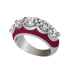 Aura Yüzük - Elmas ve swarovski 18 ayar beyaz altın yüzük (0.68 karat, bordo kırmızı mineli) #cazjm8