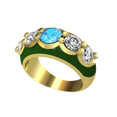 Aura Yüzük - Akuamarin ve swarovski 14 ayar altın yüzük (Yeşil mineli) #cb54fj