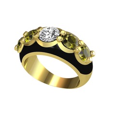 Pırlanta ve peridot 925 ayar altın kaplama gümüş yüzük (0.92 karat, siyah mineli)
