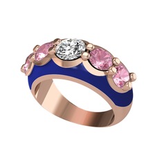 Aura Yüzük - Pırlanta ve pembe kuvars 18 ayar rose altın yüzük (0.92 karat, lacivert mineli) #ccd3r