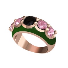 Aura Yüzük - Siyah zirkon ve pembe kuvars 18 ayar rose altın yüzük (Yeşil mineli) #cdm0bq