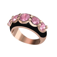 Aura Yüzük - Pembe kuvars 18 ayar rose altın yüzük (Siyah mineli) #cnfmn9