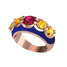 Aura Yüzük - Rodolit garnet ve sitrin 18 ayar rose altın yüzük (Lacivert mineli) #cudfda