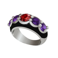 Aura Yüzük - Garnet ve ametist 8 ayar beyaz altın yüzük (Siyah mineli) #d1r7ev