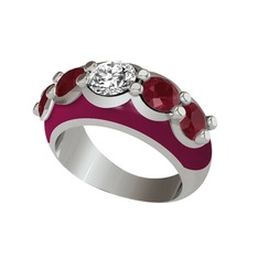 Aura Yüzük - Elmas ve kök yakut 18 ayar beyaz altın yüzük (0.68 karat, bordo kırmızı mineli) #d3g4kq