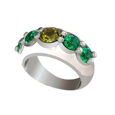 Peridot ve yeşil kuvars 18 ayar beyaz altın yüzük (Beyaz mineli)