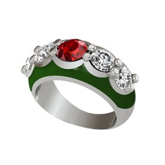 Garnet ve beyaz zirkon 925 ayar gümüş yüzük (Yeşil mineli)