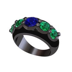 Aura Yüzük - Lab safir ve yeşil kuvars 925 ayar siyah rodyum kaplama gümüş yüzük (Siyah mineli) #ddxuol