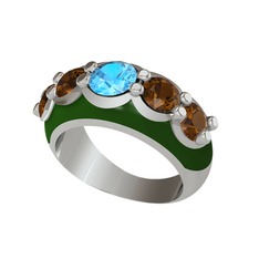 Aura Yüzük - Akuamarin ve dumanlı kuvars 18 ayar beyaz altın yüzük (Yeşil mineli) #dr33wq