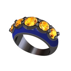 Aura Yüzük - Sitrin 925 ayar siyah rodyum kaplama gümüş yüzük (Lacivert mineli) #dv49qx