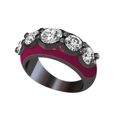 Aura Yüzük - Swarovski ve beyaz zirkon 925 ayar siyah rodyum kaplama gümüş yüzük (Bordo kırmızı mineli) #dvbu72