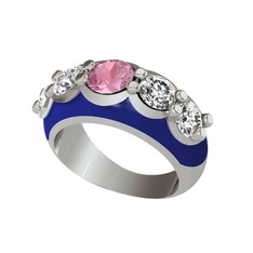 Aura Yüzük - Pembe kuvars ve swarovski 14 ayar beyaz altın yüzük (Lacivert mineli) #dxrtov