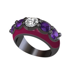 Aura Yüzük - Swarovski ve ametist 925 ayar siyah rodyum kaplama gümüş yüzük (Bordo kırmızı mineli) #e1bf6s