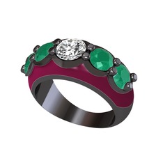Aura Yüzük - Swarovski ve kök zümrüt 925 ayar siyah rodyum kaplama gümüş yüzük (Bordo kırmızı mineli) #e6suk9