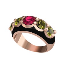 Aura Yüzük - Rodolit garnet ve peridot 18 ayar rose altın yüzük (Siyah mineli) #e9mt57