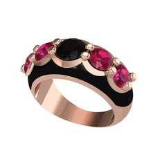 Aura Yüzük - Siyah zirkon ve rodolit garnet 925 ayar rose altın kaplama gümüş yüzük (Siyah mineli) #eh3dot