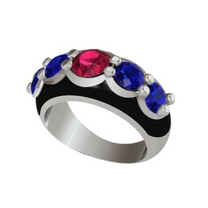 Rodolit garnet ve lab safir 8 ayar beyaz altın yüzük (Siyah mineli)