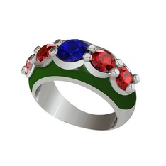 Lab safir ve garnet 8 ayar beyaz altın yüzük (Yeşil mineli)