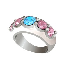 Aura Yüzük - Akuamarin ve pembe kuvars 925 ayar gümüş yüzük (Beyaz mineli) #f0ppew