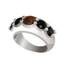 Aura Yüzük - Dumanlı kuvars ve siyah zirkon 14 ayar beyaz altın yüzük (Beyaz mineli) #f1581m