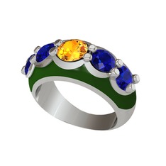 Sitrin ve lab safir 14 ayar beyaz altın yüzük (Yeşil mineli)