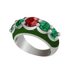 Aura Yüzük - Garnet ve yeşil kuvars 925 ayar gümüş yüzük (Yeşil mineli) #f6zz93