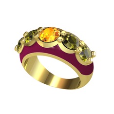 Sitrin ve peridot 18 ayar altın yüzük (Bordo kırmızı mineli)