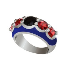 Siyah zirkon ve garnet 925 ayar gümüş yüzük (Lacivert mineli)
