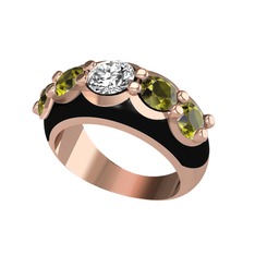 Aura Yüzük - Elmas ve peridot 8 ayar rose altın yüzük (0.68 karat, siyah mineli) #fly6y9