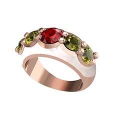 Garnet ve peridot 8 ayar rose altın yüzük (Beyaz mineli)