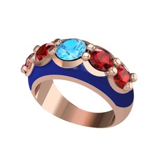 Akuamarin ve garnet 14 ayar rose altın yüzük (Lacivert mineli)