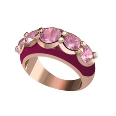 Pembe kuvars 14 ayar rose altın yüzük (Bordo kırmızı mineli)