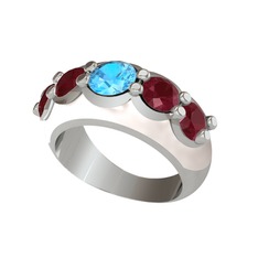 Akuamarin ve kök yakut 8 ayar beyaz altın yüzük (Beyaz mineli)