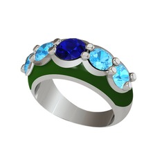 Aura Yüzük - Lab safir ve akuamarin 925 ayar gümüş yüzük (Yeşil mineli) #g8o71q