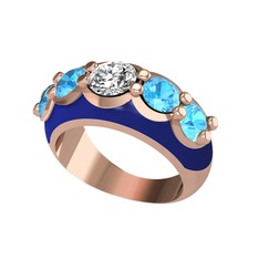Aura Yüzük - Beyaz zirkon ve akuamarin 8 ayar rose altın yüzük (Lacivert mineli) #go5a9v