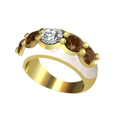 Aura Yüzük - Swarovski ve dumanlı kuvars 14 ayar altın yüzük (Beyaz mineli) #gtukp1