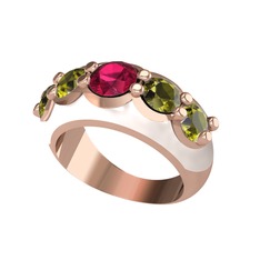 Aura Yüzük - Rodolit garnet ve peridot 925 ayar rose altın kaplama gümüş yüzük (Beyaz mineli) #h1kw90