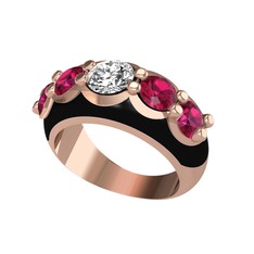 Pırlanta ve rodolit garnet 925 ayar rose altın kaplama gümüş yüzük (0.92 karat, siyah mineli)
