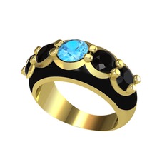 Akuamarin ve siyah zirkon 18 ayar altın yüzük (Siyah mineli)
