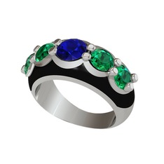 Aura Yüzük - Lab safir ve yeşil kuvars 925 ayar gümüş yüzük (Siyah mineli) #hum0ii